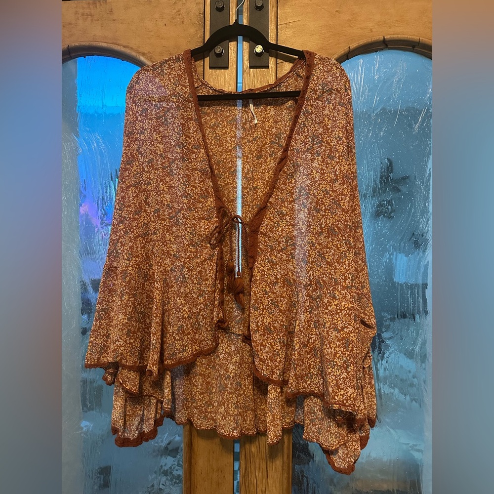 Free People Brown Textured Shrug Duster